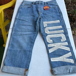 Lucky Brand High Rise lucky pinsTaper Embroidered size 31 jeans. RARE BN